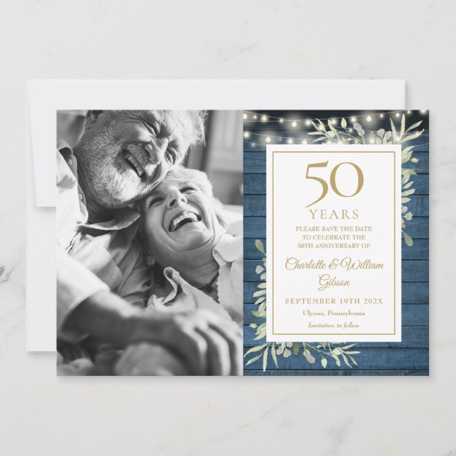 Save The Date 50e anniversaire Rustic Lights Green Photo (Devant)