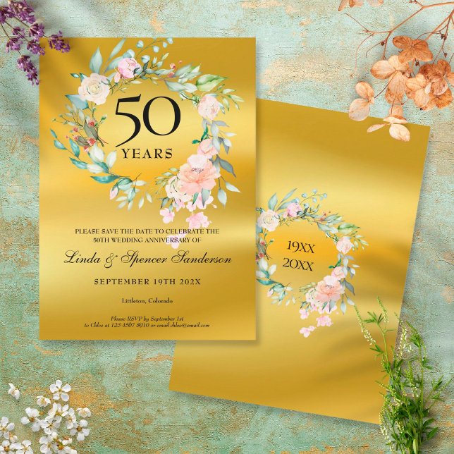 Save The Date 50ème anniversaire de Mariage d'or floral (Créateur téléchargé)
