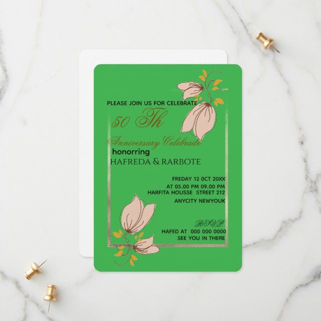 Save The Date 50th Anniversary Invitation, Greenery Wedding Anni (Devant/Arrière en situation)