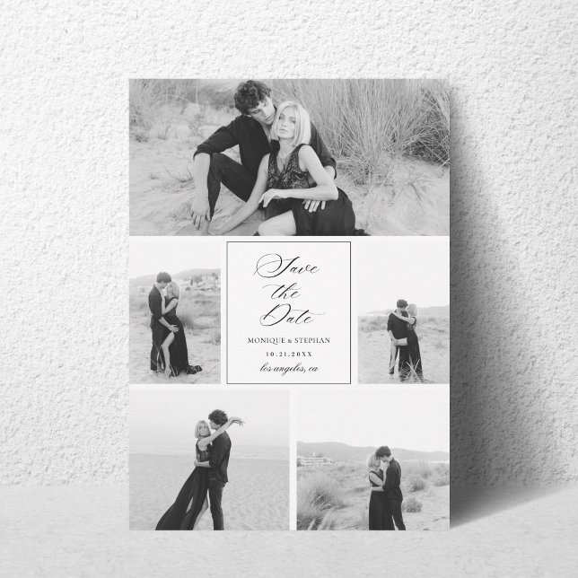 Save The Date 5 Photo Collage Monochrome Noir et Blanc Mariage (Créateur téléchargé)
