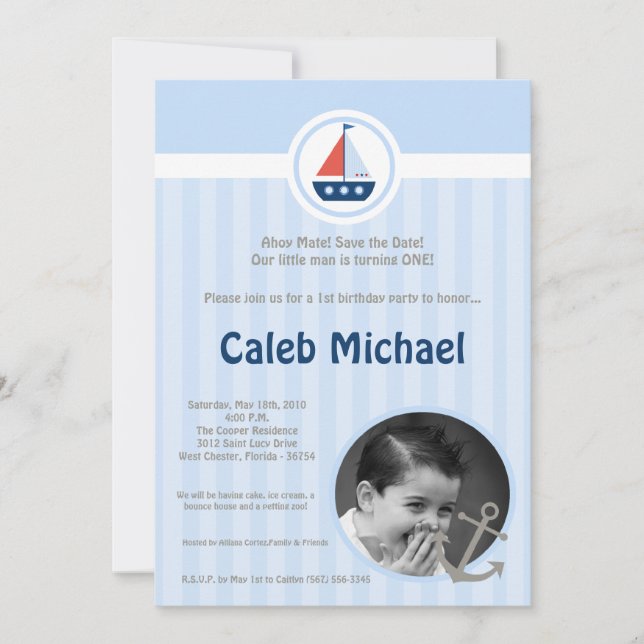 Save The Date 5x7 Ahoy Nautical Sail Boat Anniversaire Invitatio (Devant)