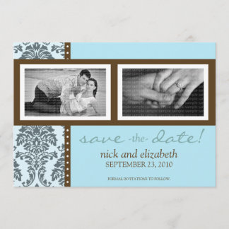 Save The Date 5X7 Chocolat Turquoise baroque à deux photos Enreg
