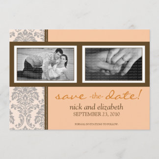 Save The Date 5X7 - Pêche baroque/Deux photos Brown Enregistrer