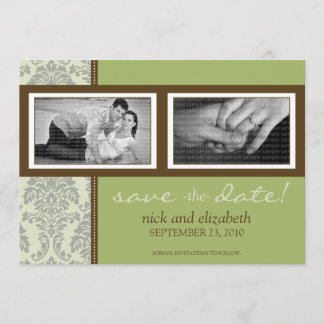 Save The Date 5X7 Sage baroque/Deux photos Brown Enregistrer la