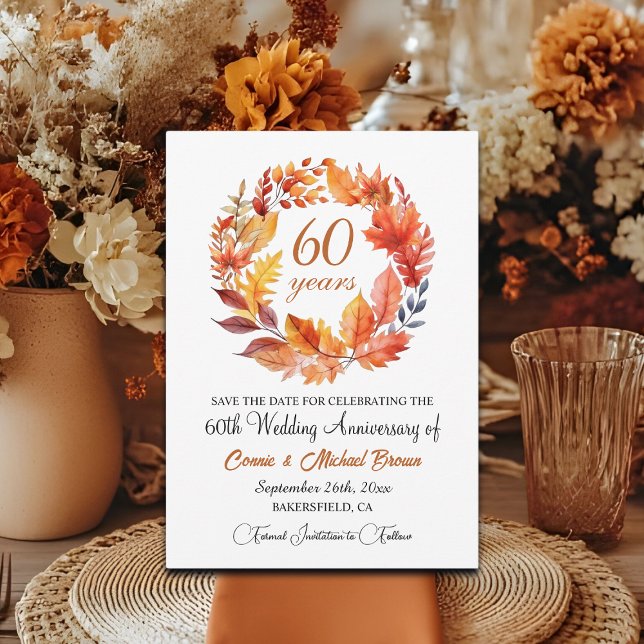 Save The Date 60e anniversaire de Mariage Élégant automne floral (Créateur téléchargé)