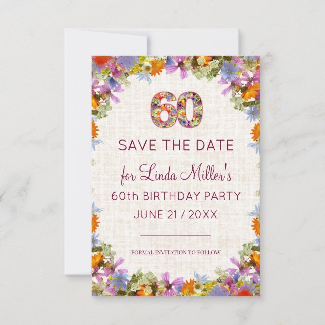 Save The Date 60e anniversaire - Design floral lin (Devant)