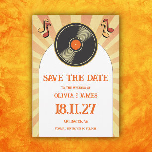 Save The Date 60s Retro Orange Music Vinyl Super Mariage