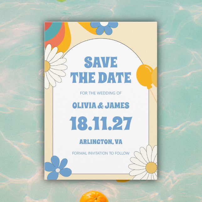 Save The Date 60s Soft Retro Vieux Musique Floral Super Mariage (Créateur téléchargé)