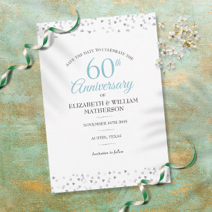 Save The Date 60th Diamond Wedding Anniversary Hearts Confetti