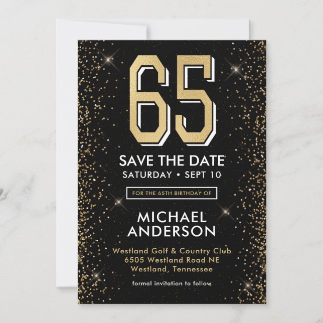 Save The Date 65e anniversaire noir moderne  (Devant)