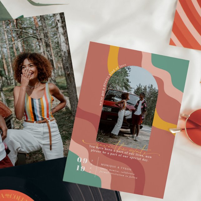 Save The Date 70 ans rétro | Arch Photo Enregistrer la date (Créateur téléchargé)