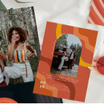 Save The Date 70 ans rétro | Arch Photo Enregistrer la date<br><div class="desc">Cette photo rétro enregistrer la carte date présente votre photo dans un cadre d'arc, bandes rétro, et "enregistrer la date" dans un magnifique script libre qui peut être changé à n'importe quelle couleur. La couleur Arrière - plan peut également être personnalisée. Ces cartes professionnelles sont rapidement personnalisables. Ce qui est...</div>