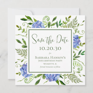 Save The Date 70e anniversaire Blue Hydrangeas