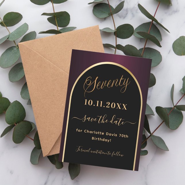Save The Date 70e anniversaire noir bordeaux or arc (Créateur téléchargé)