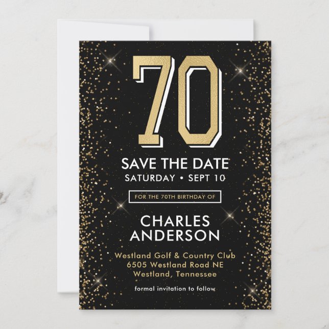 Save The Date 70e anniversaire noir moderne  (Devant)