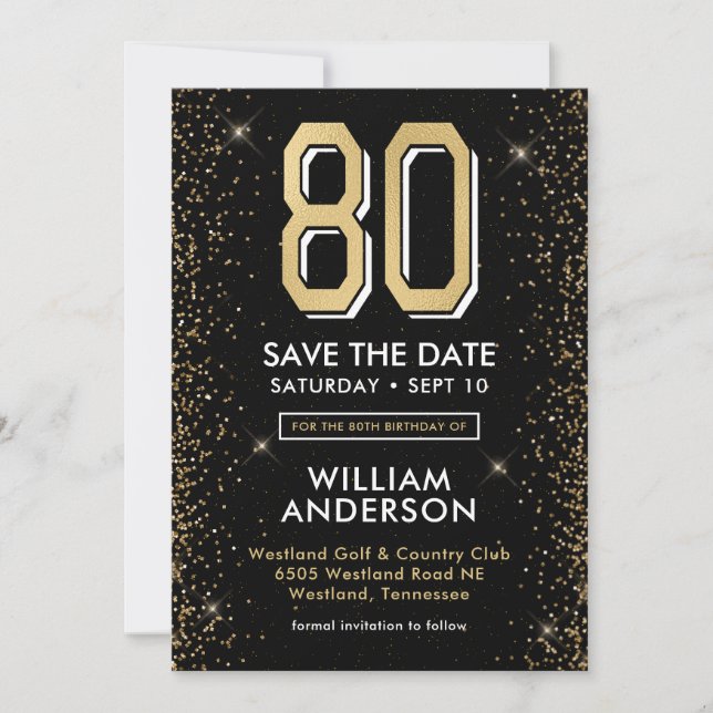 Save The Date 80e anniversaire noir moderne  (Devant)