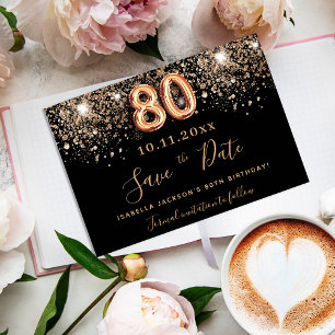 Save The Date 80e anniversaire noir rose or parties scintillant