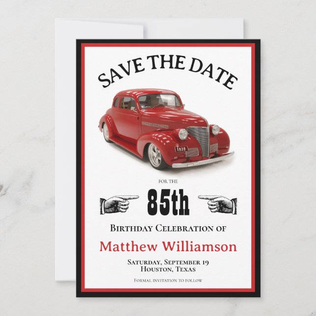Save The Date 85e anniversaire 1939 Coupe Enregistrer la date (Devant)