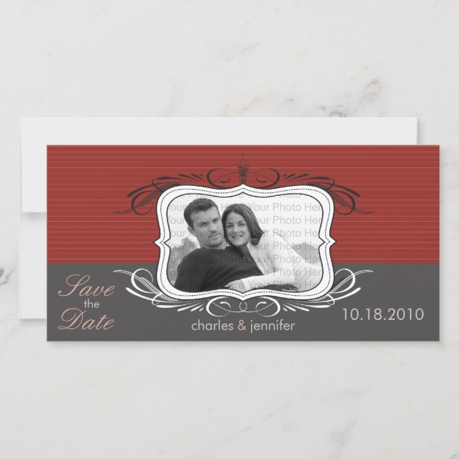 Save The Date 8x4" Chic Déco rouge Enregistrer la date de l'anno (Devant)