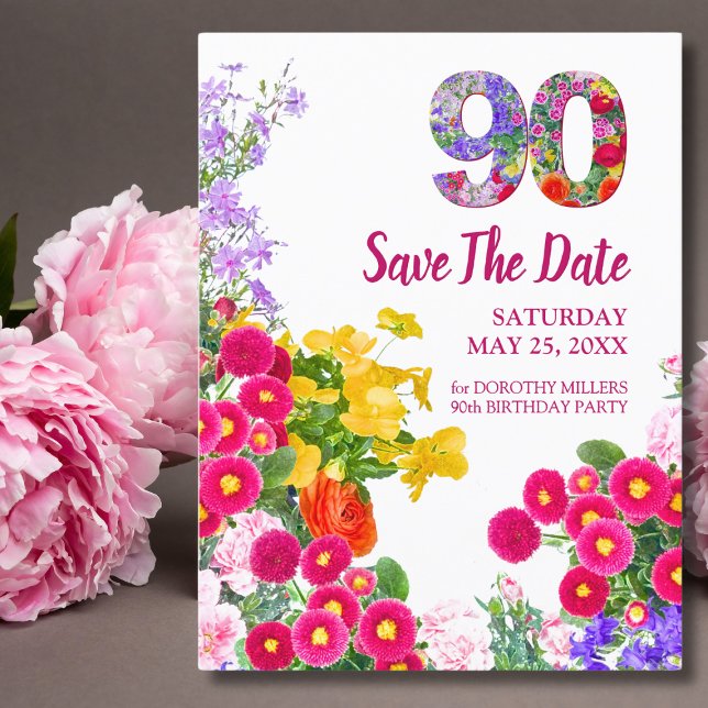 Save The Date 90e anniversaire floral moderne 90 Enregistrer la  (Créateur téléchargé)