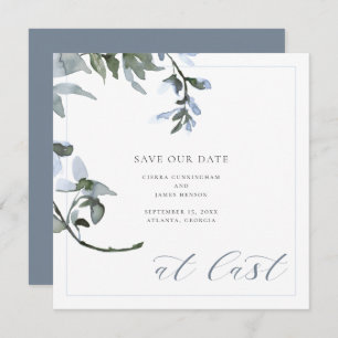 Save The Date À Dernier Blue Floral Calligraphie Enregistrer la