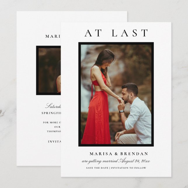 Save The Date À Dernier Elegant noir et blanc photo (Devant / Derrière)