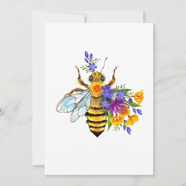 Save The Date Abeille à fleurs avec plantes sauvages (Devant)