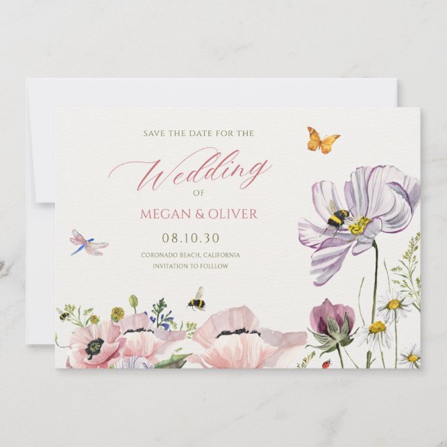 Save The Date abeilles de floraison florale esthétique (Devant)