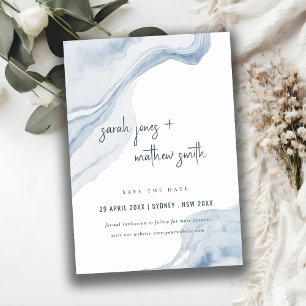 Save The Date Abstrait Blue Beige Sea Waves Sand Beach Wedding