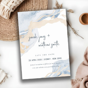 Save The Date Abstrait Blue Beige Sea Waves Sand Beach Wedding
