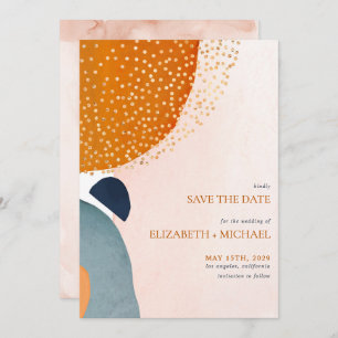 Save The Date Abstrait Blush Pink Navy Blue Terracotta Mariage