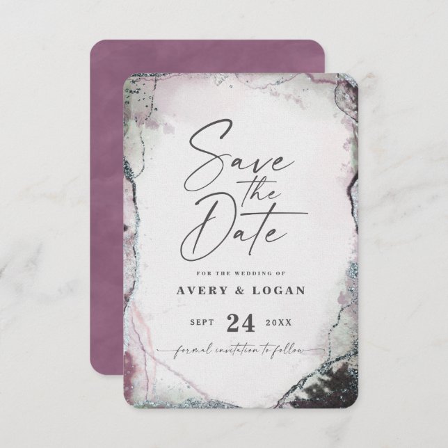 Save The Date Abstrait Ethereal Mauve Lilac Purple Mariage (Devant / Derrière)