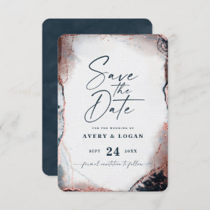 Save The Date Abstrait Ethereal Navy & Rose Gold Mariage