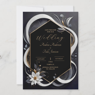 Save The Date Abstrait moderne élégant blanc et or mariage éparg