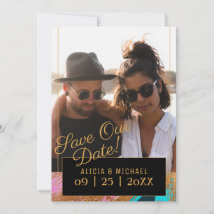 Save The Date Abstrait moderne peinture or script photo mariage