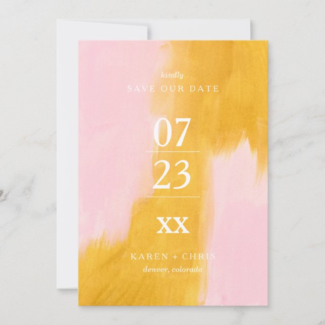 Save The Date Abstrait rose et jaune moderne Enregistrer la date (Devant)
