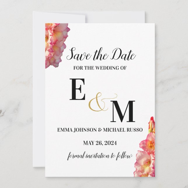 Save The Date Abstrait simple Gladiolus Lettres Mariage (Devant)