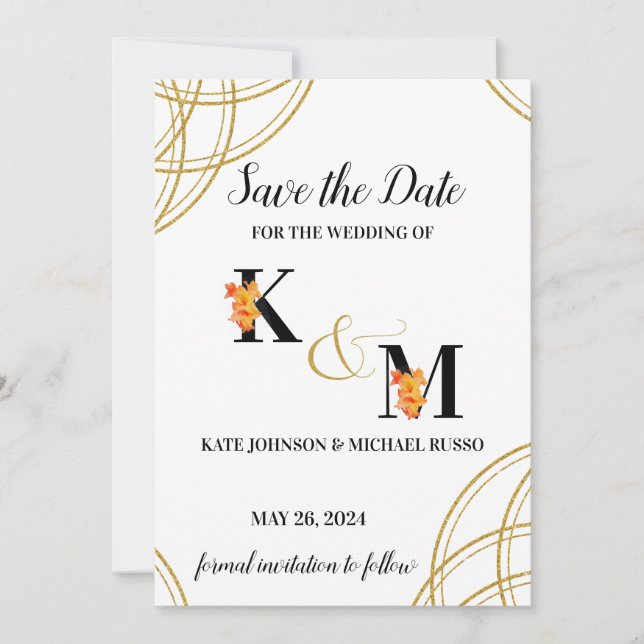 Save The Date Abstrait simple orange gladiolus lettres Mariage (Devant)