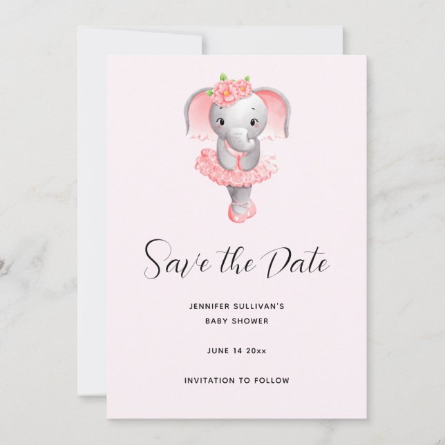 Save The Date Adorable Ballerina Elephant En Pointe (Devant)