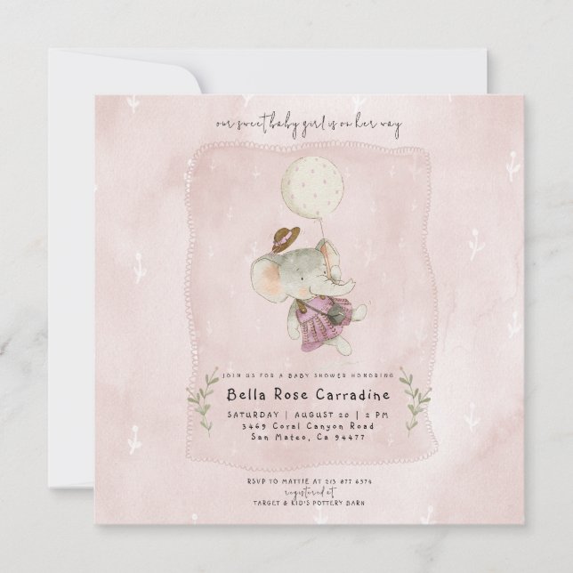 Save The Date Adorable Elephant Rustique Baby shower Boho (Devant)