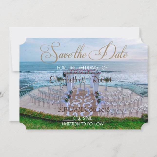 Save The Date Adorable Mariage Plage, Arbor Floral Enregistrer L (Devant)