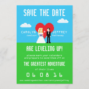 Save The Date Adorablement Nerdy 8-Bit Bride & Groom Enregistrer