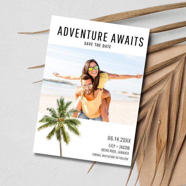 Save The Date Adventure Await Beach Destination Mariage photo (Adventure Awaits Beach Destination Photo Wedding Save The Date)