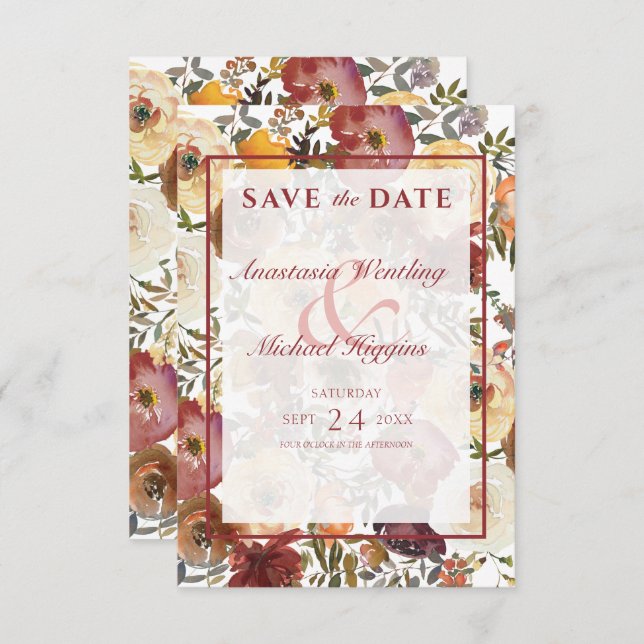 Save The Date Affaire Watercolor Bouquets Wedding (Devant / Derrière)
