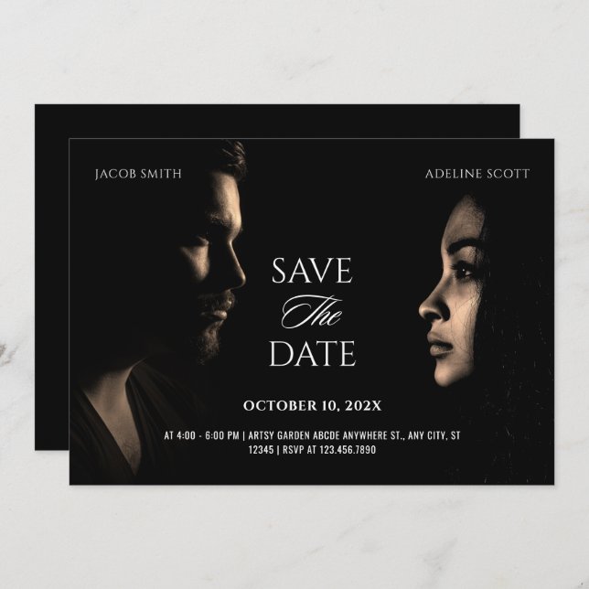 Save The Date Affiche de film dramatique de mariage photo noir s (Devant / Derrière)