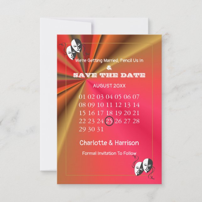 Save The Date Affiche de théâtre Mariage Theme Ticket (Devant)