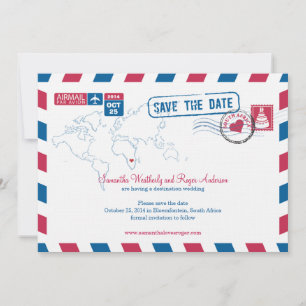 Save The Date Afrique du Sud Air Mail Mariage Enregistrer La Dat
