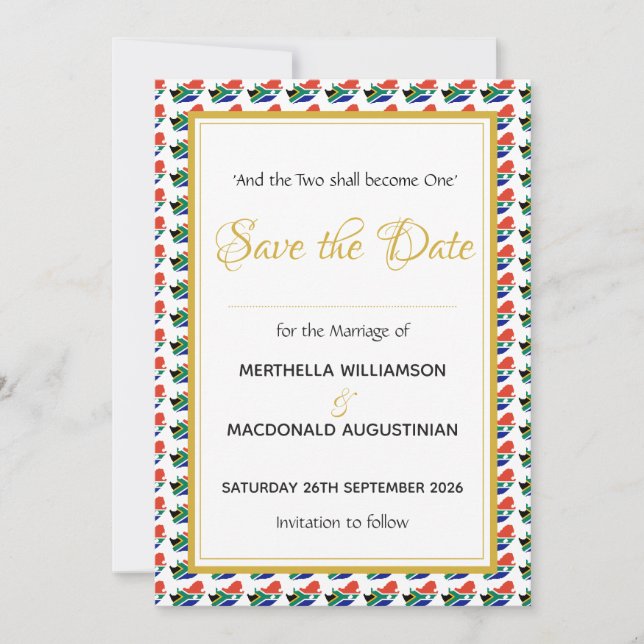 Save The Date AFRIQUE DU SUD Célébration de mariage coutumier ch (Devant)