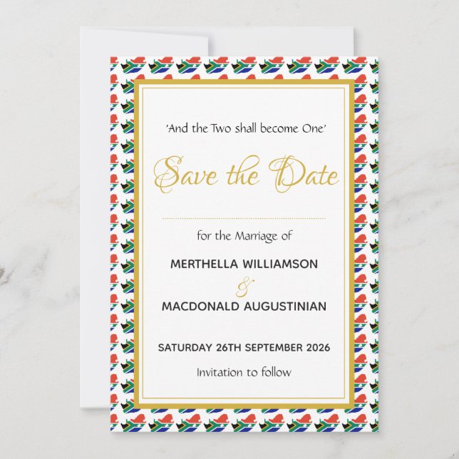 Save The Date AFRIQUE DU SUD Célébration de mariage selon la cou (Devant)