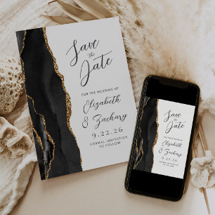 Save The Date Agate Black Gold Mariage de script moderne
